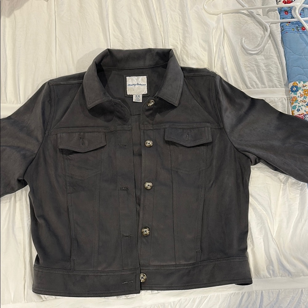 Tommy Bahama grey ultra suede jacket.